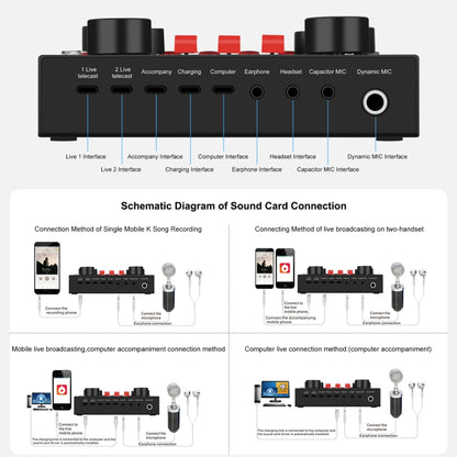 PULUZ Live Broadcasting Sound Card Bluetooth Karaoke Singing Recording Sound Mixer for Mobile Phone / Computer / Laptop / Tablet PC, English Version, English Version