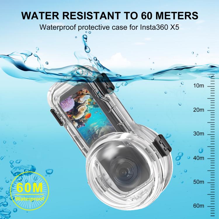 For Insta360 X5 PULUZ Quick Release 60m Waterproof Sealed Diving Case, Quick Release Diving Case