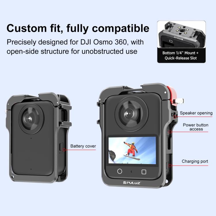 For DJI Osmo 360 PULUZ Aluminum Alloy Protective Cage Expansion Frame with Lens Cover, For DJI Osmo 360 Protective Cage