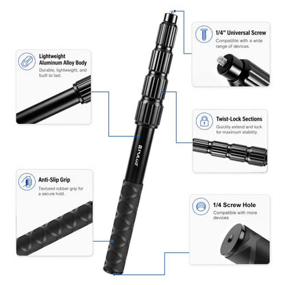 PULUZ 1.2m Aluminum Alloy Invisible Selfie Stick Anti-Shake Vlog Locking Telescopic Extension Monopod, 1.2m  Invisible Selfie Stick