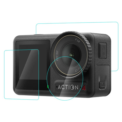 For DJI Osmo Action 4 PULUZ 3-in-1 Lens Front and Back Screen Tempered Glass Explosion-proof Film, For DJI Osmo Action 4
