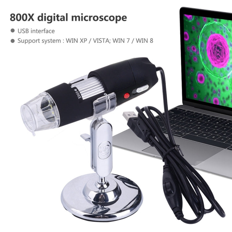 2.0 Mega Pixels 800X USB Digital Microscope with 8 LED White Light / Holder, 800X