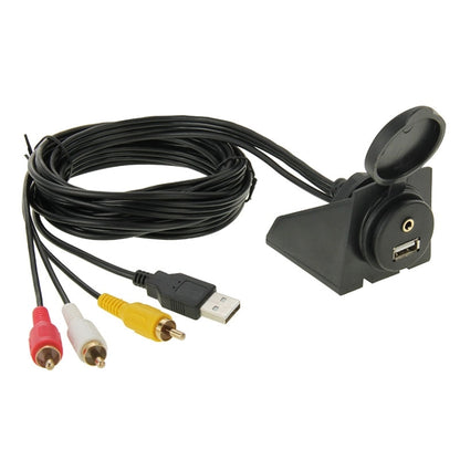 USB 2.0 & 3 RCA Male to USB 2.0 & 3.5mm Female Adapter Cable with Car Flush Mount, Length: 2m, USB 2.0 & 3 RCA Male to USB 2.0 & 3.5mm Female