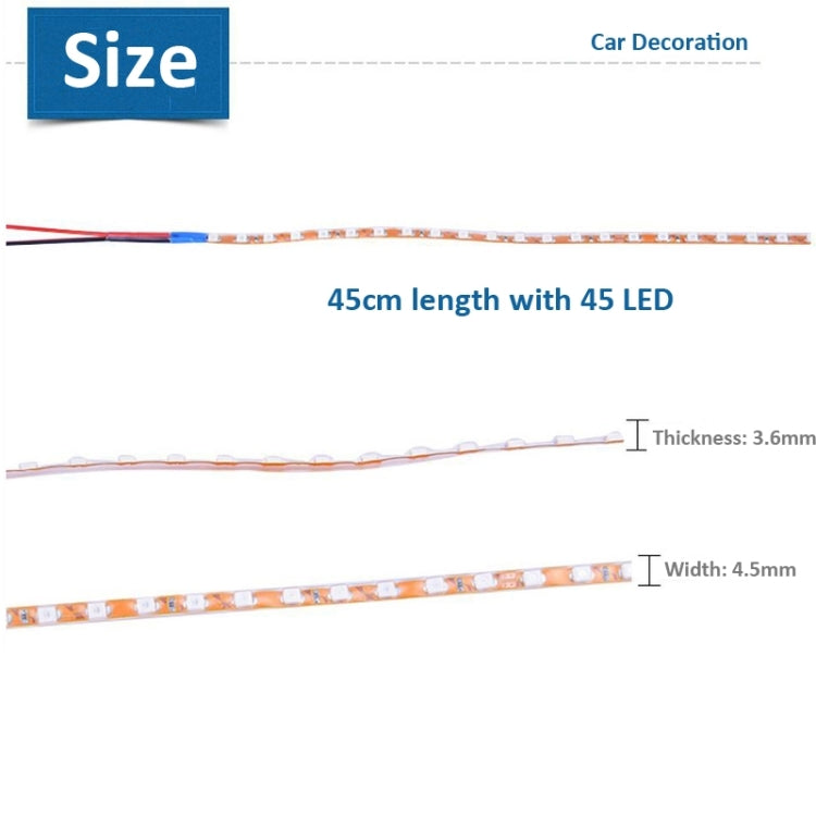 5 PCS Flow Style 45 LED 3528 SMD Waterproof Flexible Car Strip Light for Car Decoration, DC 12V, Length: 45cm, 45cm Yellow, 45cm Dark Blue, 45cm Green, 45cm Ice Blue, 45cm Pink, 45cm Red, 45cm White