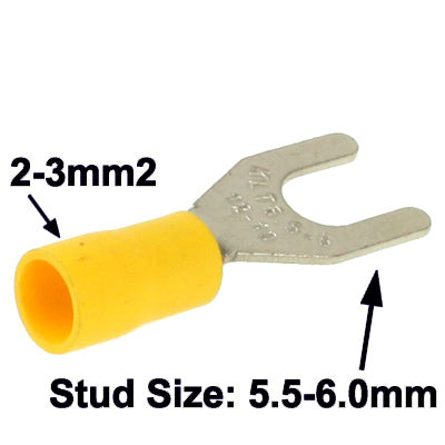100pcs SV5.5-6.0mm DIY Spade Terminal Connectors, Cable size: 2-3mm2 (100pcs in one packaging, the price is for 100pcs), 5.5-6.0mm