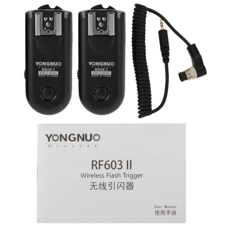 2 PCS YONGNUO RF603N II FSK 2.4GHz Wireless Flash Trigger with N1 Shutter Connecting Cable, RF603N II