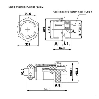 DIY 16mm 8-Pin GX16 Aviation Plug Socket Connector (5 Pcs in One Package, the Price is for 5 Pcs)