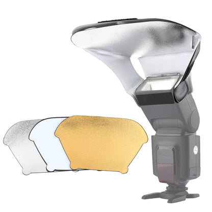 Universal FB-10X Camera Top Flash Light Speedlite Bounce Focus Flash Diffuser with 3 PCS Removable Color Light Reflector, FB-10X