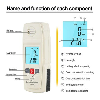 BENETECH GM8805 LCD Display Handheld Carbon Monoxide CO Monitor Detector Meter Tester, Measure Range: 0-1000ppm