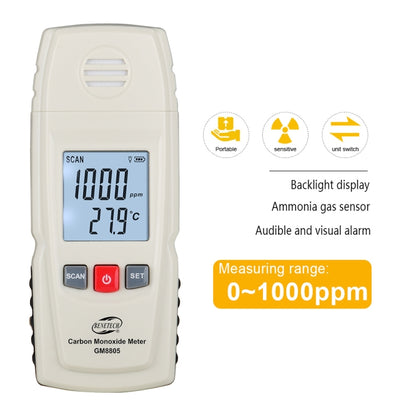 BENETECH GM8805 LCD Display Handheld Carbon Monoxide CO Monitor Detector Meter Tester, Measure Range: 0-1000ppm