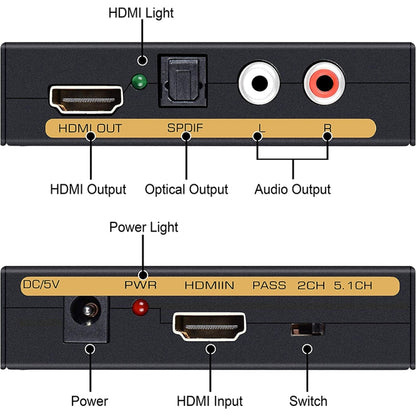 HDMI to HDMI + Audio (SPDIF + R/L) Converter (EU Plug), HDMI to HDMI + Audio