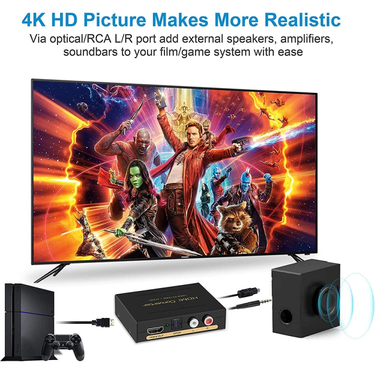 HDMI to HDMI + Audio (SPDIF + R/L) Converter (EU Plug), HDMI to HDMI + Audio