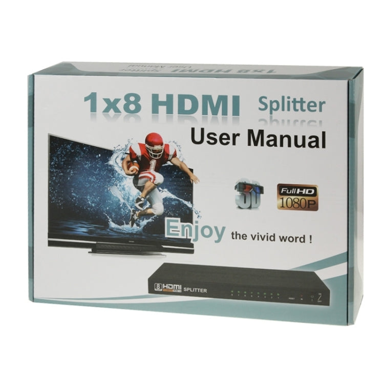 V1.4 Full HD 1080P 1 x 8 HDMI Amplifier Splitter, Support 3D, 1x8 HDMI, Support 3D