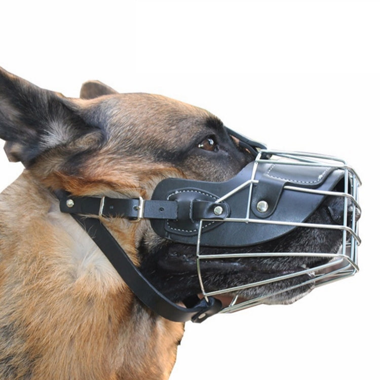 Steel Cage Style Dog Basket Wire Muzzle Protective Snout Cover with Leather Strap, Size: L, Size: L