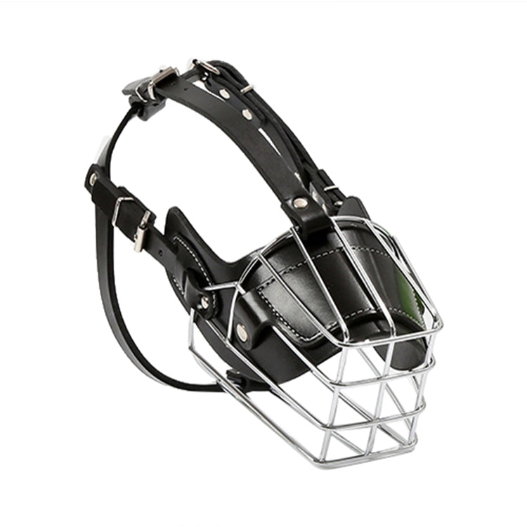 Steel Cage Style Dog Basket Wire Muzzle Protective Snout Cover with Leather Strap, Size: L, Size: L