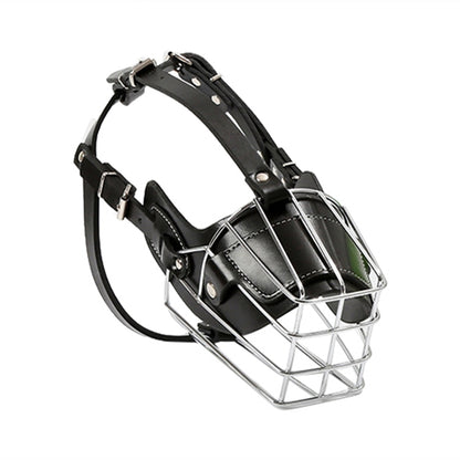 Steel Cage Style Dog Basket Wire Muzzle Protective Snout Cover with Leather Strap, Size: L, Size: L