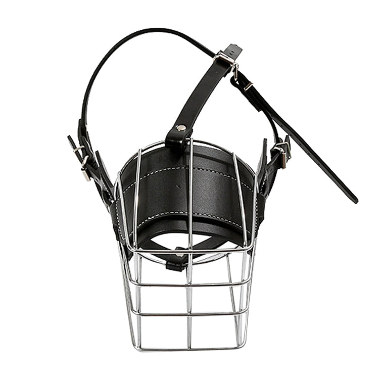 Steel Cage Style Dog Basket Wire Muzzle Protective Snout Cover with Leather Strap, Size: L, Size: L