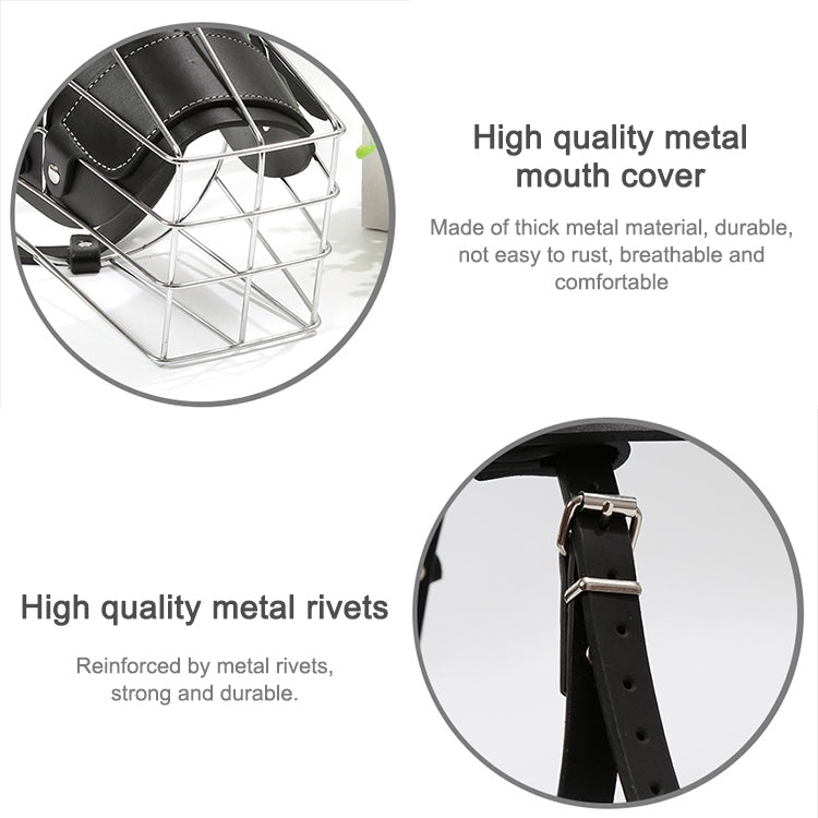 Steel Cage Style Dog Basket Wire Muzzle Protective Snout Cover with Leather Strap, Size: L, Size: L