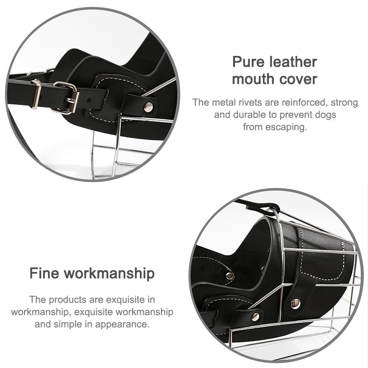 Steel Cage Style Dog Basket Wire Muzzle Protective Snout Cover with Leather Strap, Size: L, Size: L