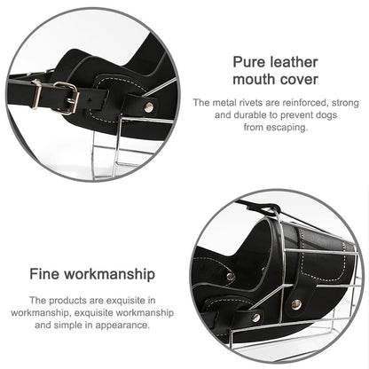 Steel Cage Style Dog Basket Wire Muzzle Protective Snout Cover with Leather Strap, Size: L, Size: L