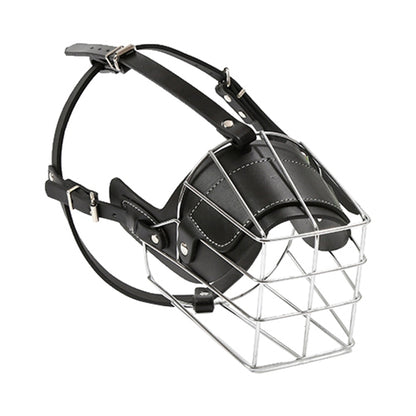 Steel Cage Style Dog Basket Wire Muzzle Protective Snout Cover with Leather Strap, Size: XXL, Size: XXL