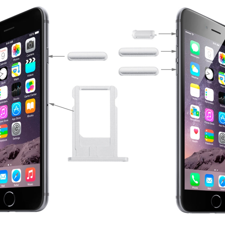 Card Tray & Volume Control Key & Screen Lock Key & Mute Switch Vibrator Key  Kit for iPhone 6, For iPhone 6 (Kit), For iPhone 6