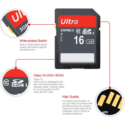 16GB Ultra High Speed Class 10 SDHC Camera Memory Card (100% Real Capacity), 16Gb