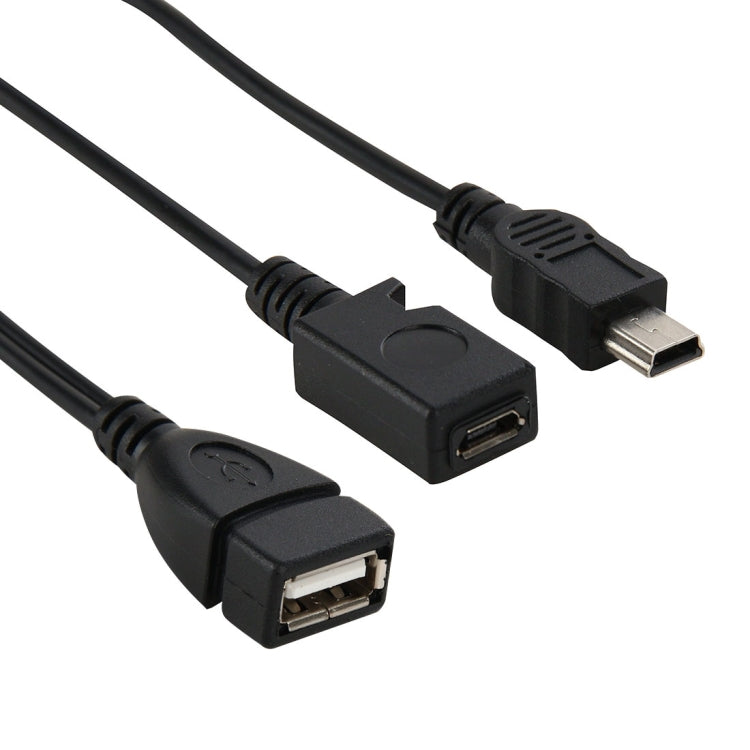 USB 2.0 Female to Mini USB AM + Micro 5 Pin AF Cable, Length: 20cm, Mini USB + Micro AF, 20cm