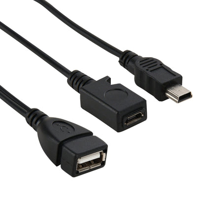 USB 2.0 Female to Mini USB AM + Micro 5 Pin AF Cable, Length: 20cm, Mini USB + Micro AF, 20cm