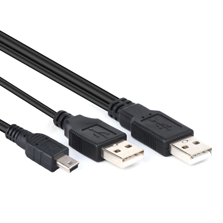 2 in 1 USB 2.0 Male to Mini 5pin Male + USB Male Cable, Length: 80 cm, USB 2.0 AM to USB+Mini USB
