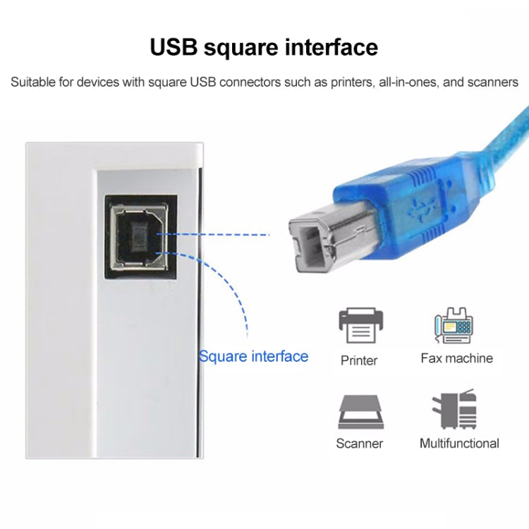 Normal USB 2.0 AM to BM Cable, with 2 Core, Length: 1.8m(Blue)