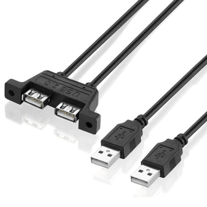 2 USB 2.0 Male to 2-port USB 2.0 Female with 2 Screw Holes Extension Cable, Length: 50cm, 2 USB 2.0 AM to 2 USB AF