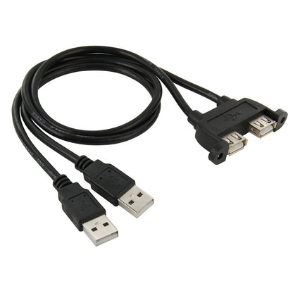 2 USB 2.0 Male to 2-port USB 2.0 Female with 2 Screw Holes Extension Cable, Length: 50cm, 2 USB 2.0 AM to 2 USB AF
