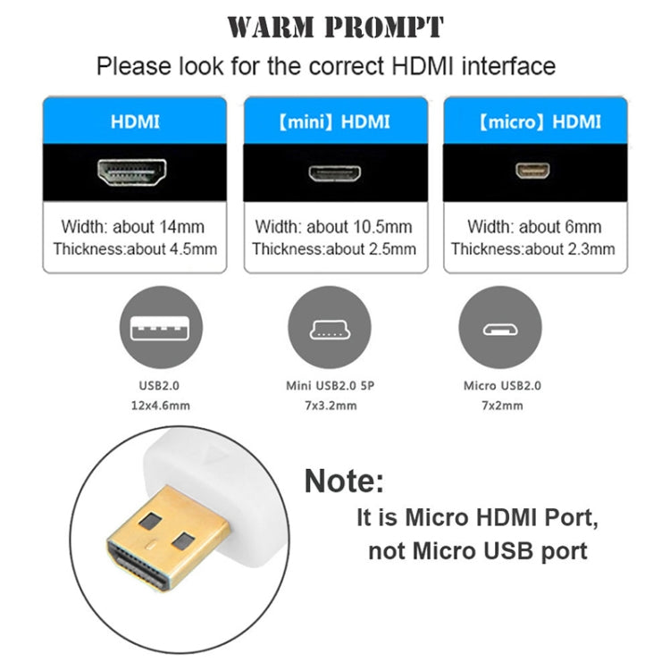 1m Gold Plated Micro HDMI Male to HDMI Male Cable, 1.4 Version, Length: 1m