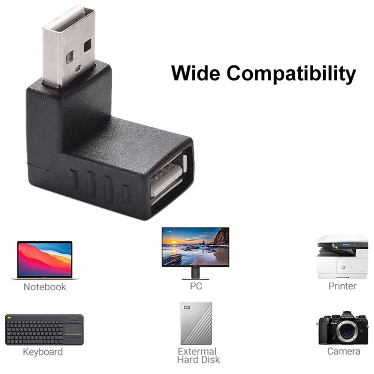 USB 2.0 AM to AF Adapter with 90 Degree Angle, 90 Degree Down Angled
