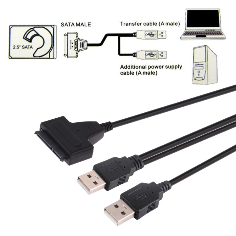 USB 2.0 to 7+15 Pin 22Pin SATA Data Cable Converter Adapter with Box Case for 2.5 / 3.5 Inch Hard Disk Drive HDD, USB to SATA With USB (W)