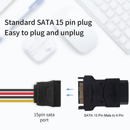 SATA 15 Pin Male to 4 Pin Female Adapter, SATA 15 Pin Male to 4 Pin
