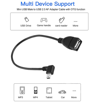 90 Degree Mini USB Male to USB 2.0 AF Adapter Cable with OTG Function, Length: 25cm, Left Augle Mini USB, 25cm
