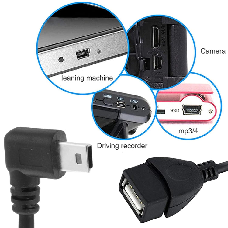 90 Degree Mini USB Male to USB 2.0 AF Adapter Cable with OTG Function, Length: 25cm, Left Augle Mini USB, 25cm