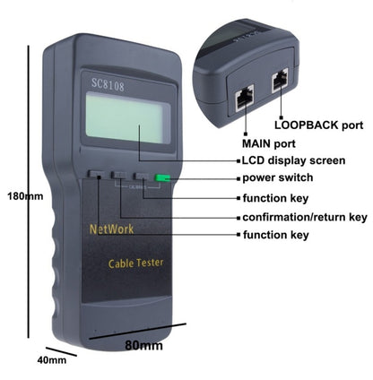 Portable Wireless Network cable Tester SC8108 LCD Digital PC Data Network CAT5 RJ45 LAN Phone Cable Tester Meter, RJ45 Black