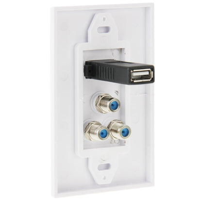 USB 2.0 Female Plug + 3 F Female Plugs Wall Plate Panel