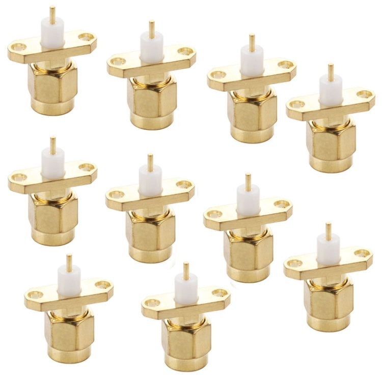 10 PCS Gold Plated SMA Male 2 Holes Panel Mount Short Dielectric Solder Connector Adapter, SMA Male 2 Holes