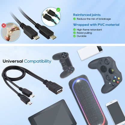 USB 2.0 Female to 2 Micro USB Male Cable, Length: About 30cm, USB 2.0 AF to 2 Micro USB
