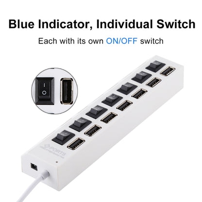 7 Ports USB Hub 2.0 USB Splitter High Speed 480Mbps with ON/OFF Switch / 7 LEDs, 7 Ports (Black)