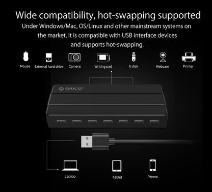 Orico H7928-U2-V1 Desktop 7 Ports USB 2.0 HUB with Power Adapter, USB 2.0