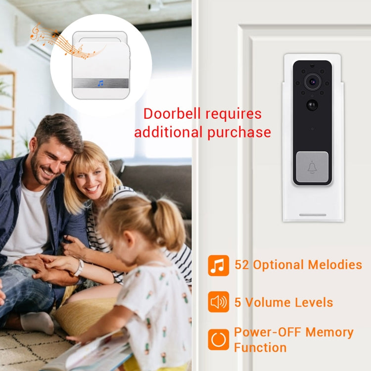 B10 52 Chimes 110dB Doorbell Receiver Low Power Consumption Home Door Tools, US Plug, AC 90-260V, B10 White US Plug, B10 Black US Plug