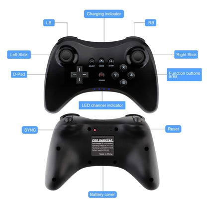 High Performance Pro Controller for Nintendo Wii U Console, For-WII U(Black)
