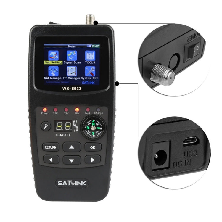 SATLINK WS6933 Portable Digital Satellite Finder Meter, 2.1 inch LCD Colour Screen, DVB-S2/S Signal Pointer, WS6933