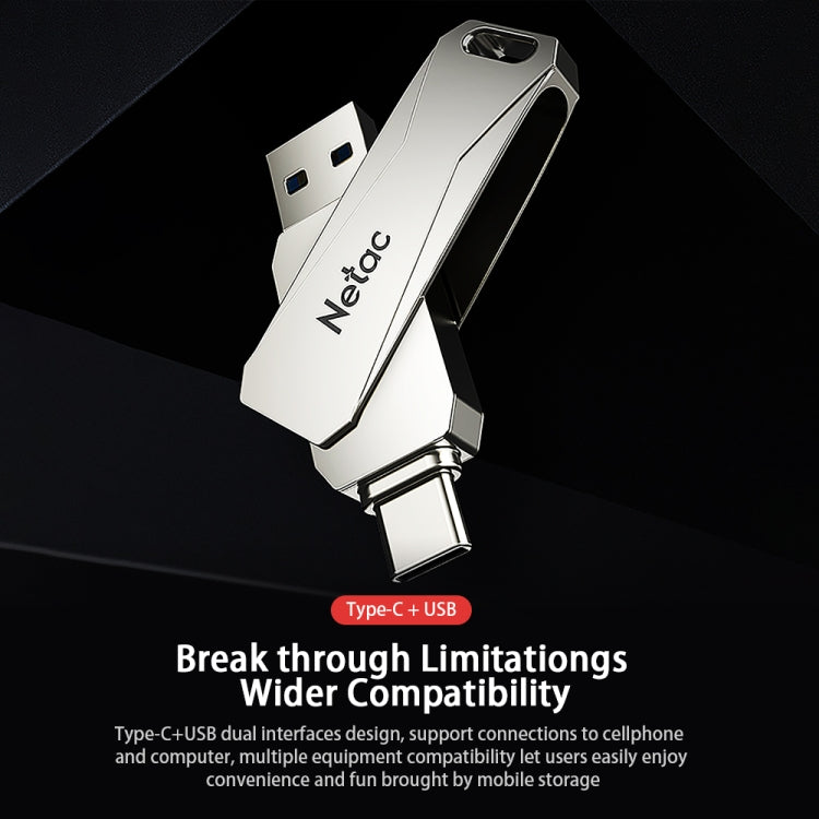 Netac U782C 32GB USB-C / Type-C + USB 3.0 360 Degrees Rotation Zinc Alloy Flash Drive OTG U Disk, 32GB