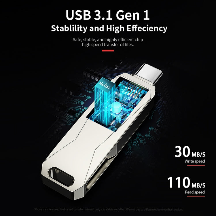 Netac U782C 32GB USB-C / Type-C + USB 3.0 360 Degrees Rotation Zinc Alloy Flash Drive OTG U Disk, 32GB